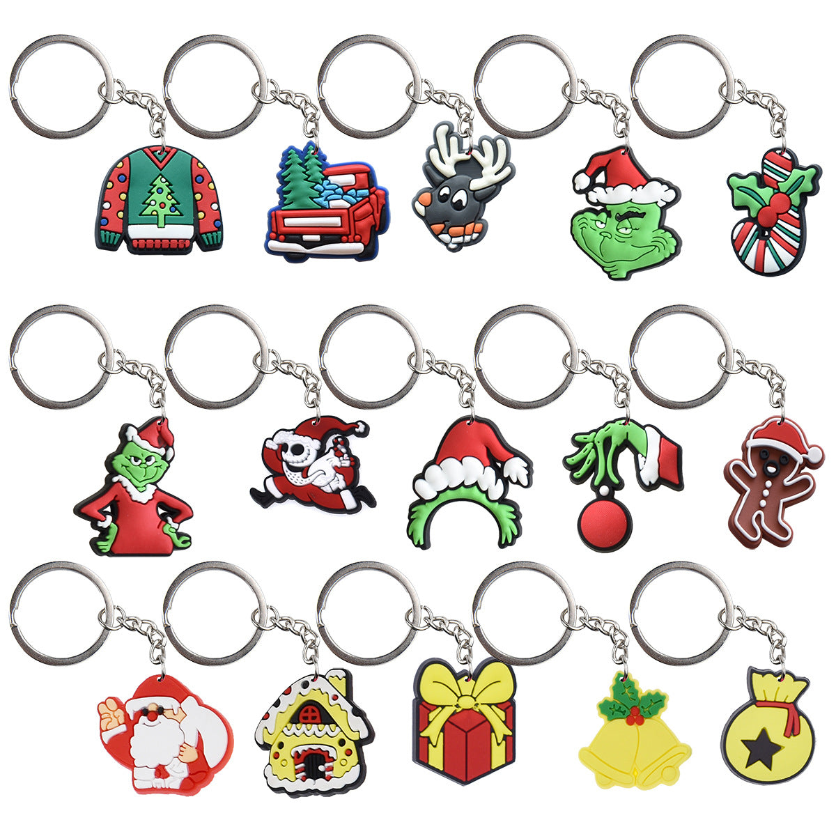 Wholesale Random 100pcs Christmas Cartoon PVC Soft Rubber Keychains